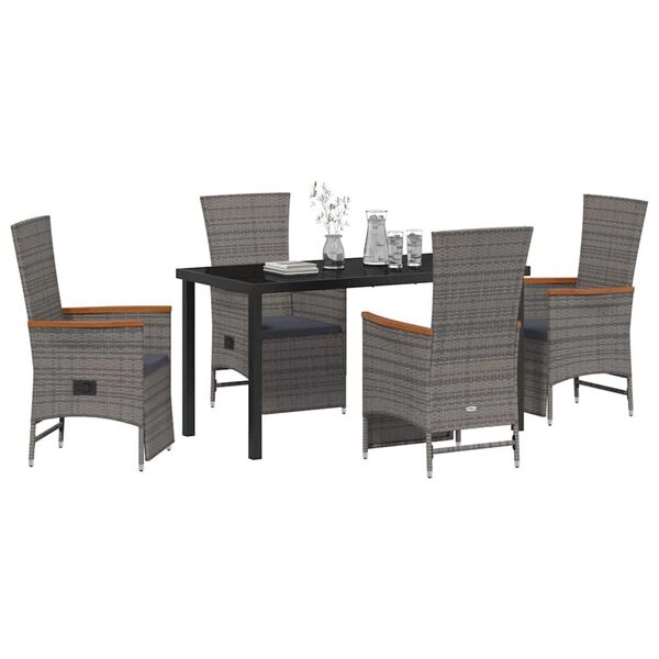 vidaXL Conjunto de Comedor de Jard&iacute;n 5 pcs Gris rat&aacute;n sint&eacute;tico