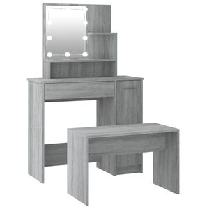 vidaXL Juego de tocador con LED madera contrachapada gris Sonoma