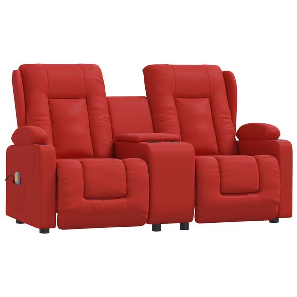 vidaXL Sillón de masaje reclinable 2 plazas con portavasos rojo tinto