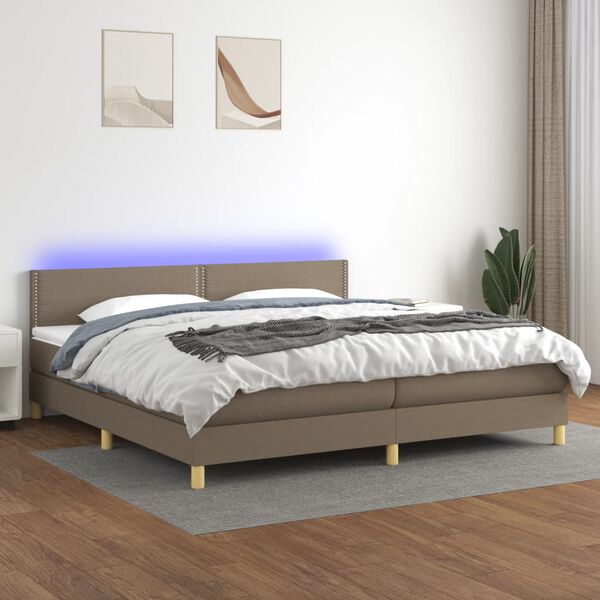 vidaXL Cama box spring con colch&oacute;n LED tela gris taupe 200x200 cm