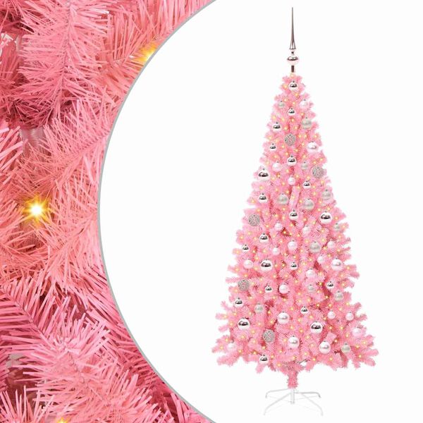 vidaXL Árbol de Navidad con 300 LED con soporte Rosa 180 cm PVC