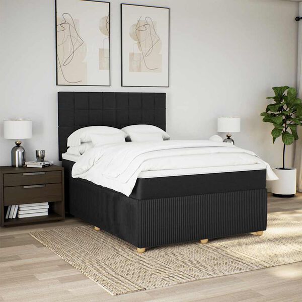 vidaXL Cama box spring con colch&oacute;n tela negro 140x200 cm