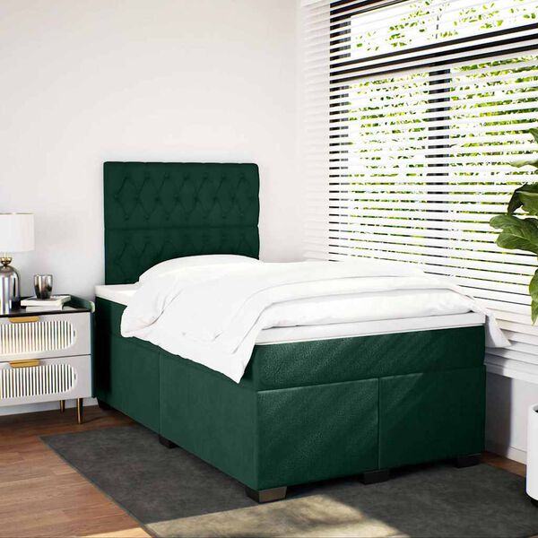 vidaXL Cama box spring con colch&oacute;n terciopelo verde oscuro 120x190 cm