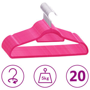 vidaXL Juego de perchas ropa 20 uds antideslizantes terciopelo rosa