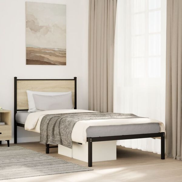 vidaXL Estructura de cama sin colchón metal roble Sonoma 75x190 cm