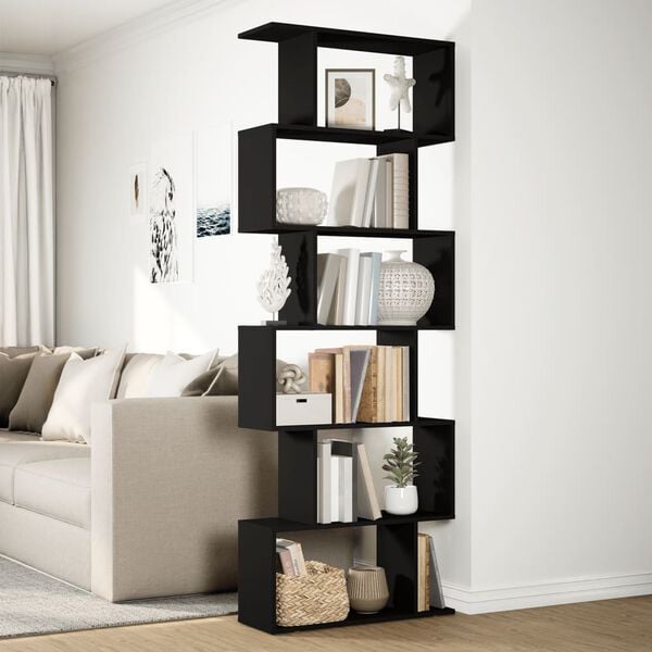 vidaXL Librer&iacute;a divisora 6 niveles madera ingenier&iacute;a negra 70x24x193cm