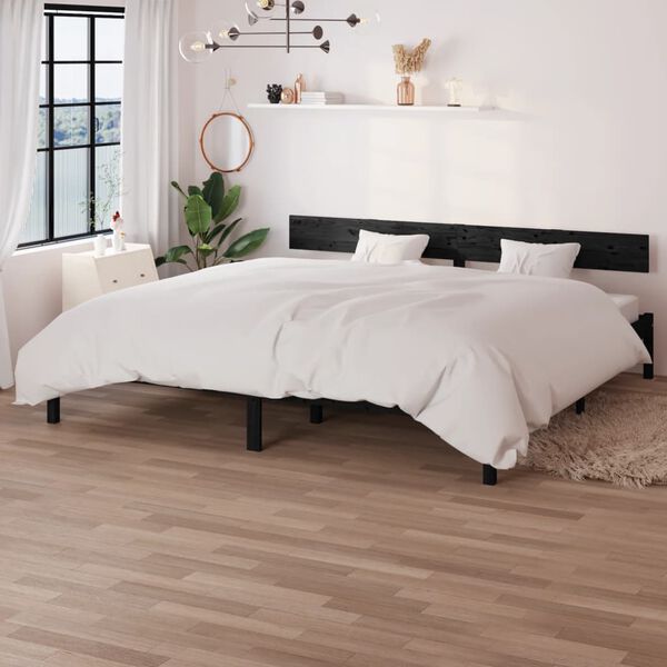 vidaXL Estructura de cama doble sin colch&oacute;n madera maciza negro