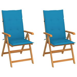 vidaXL Sillas plegables (2 unidades) con cojines azules, de madera maciza de teca.