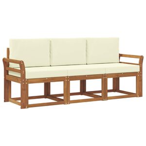 vidaXL Conjunto de sof&aacute;s de exterior con coj&iacute;n 3 pcs Natural y Crema