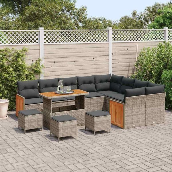 vidaXL Conjunto de sof&aacute;s de jard&iacute;n 14 pcs Gris rat&aacute;n sint&eacute;tico