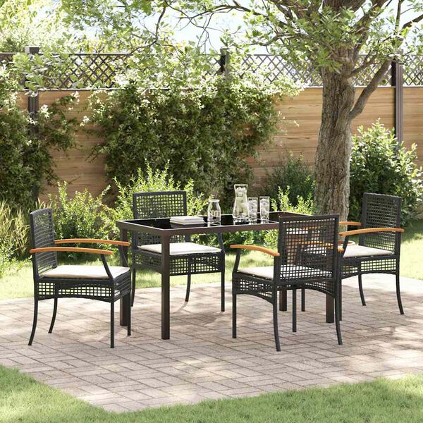 vidaXL Conjunto de Comedor de Jard&iacute;n 5 pcs Negro rat&aacute;n sint&eacute;tico