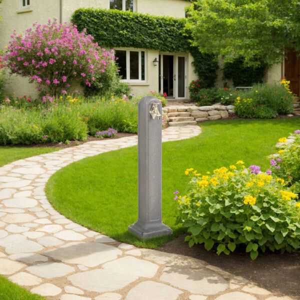 vidaXL Cisterna de jardín con grifo aspecto de piedra gris claro