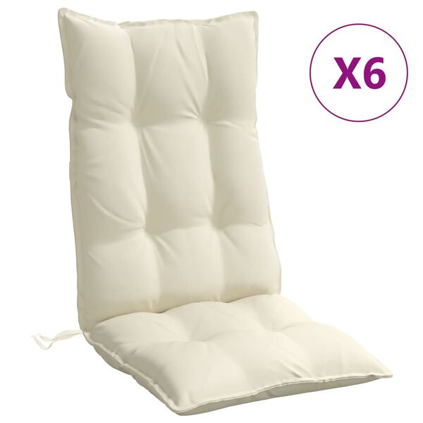 vidaXL Cojines de silla respaldo alto 6 uds tela Oxford color crema