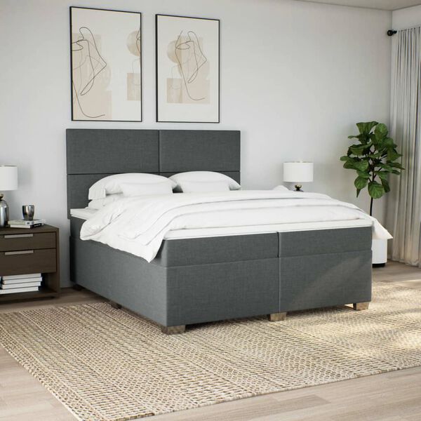 vidaXL Cama box spring con colch&oacute;n tela gris oscuro 200x200 cm