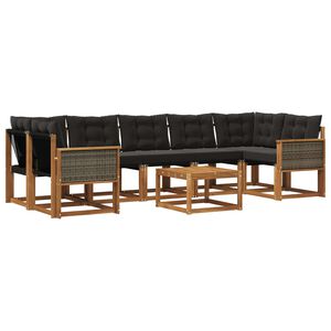 vidaXL Conjunto de sof&aacute;s de exterior con coj&iacute;n 8 pcs Natural y negro