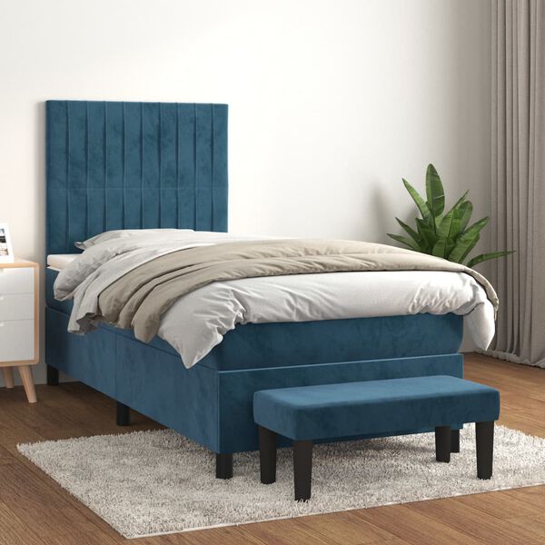 vidaXL Cama box spring con colch&oacute;n terciopelo azul oscuro 90x200 cm