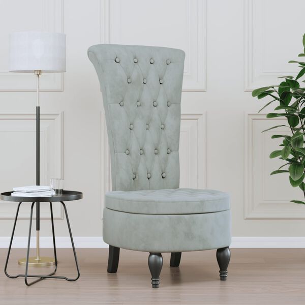 vidaXL Sill&oacute;n de respaldo alto con botones terciopelo gris claro