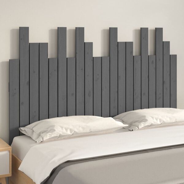 vidaXL Cabecero de cama de pared madera maciza pino gris 127,5x3x80 cm
