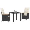 vidaXL Conjunto de Comedor de Jard&iacute;n 3 pcs Negro rat&aacute;n sint&eacute;tico