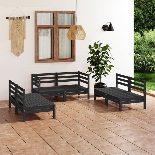 vidaXL Juego de muebles de jard&iacute;n 6 pzas madera de pino maciza negro