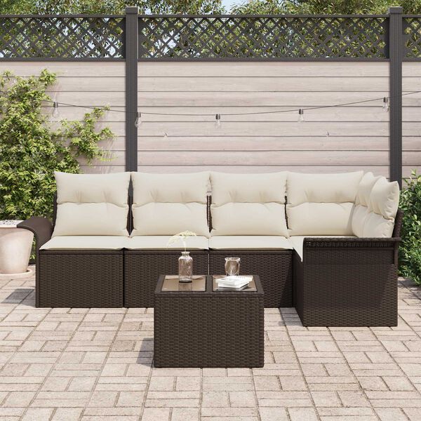 vidaXL Conjunto de sof&aacute; de jard&iacute;n 6 pcs Marr&oacute;n rat&aacute;n sint&eacute;tico