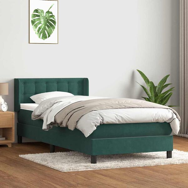 vidaXL Cama box spring con colch&oacute;n terciopelo verde oscuro 90x220 cm