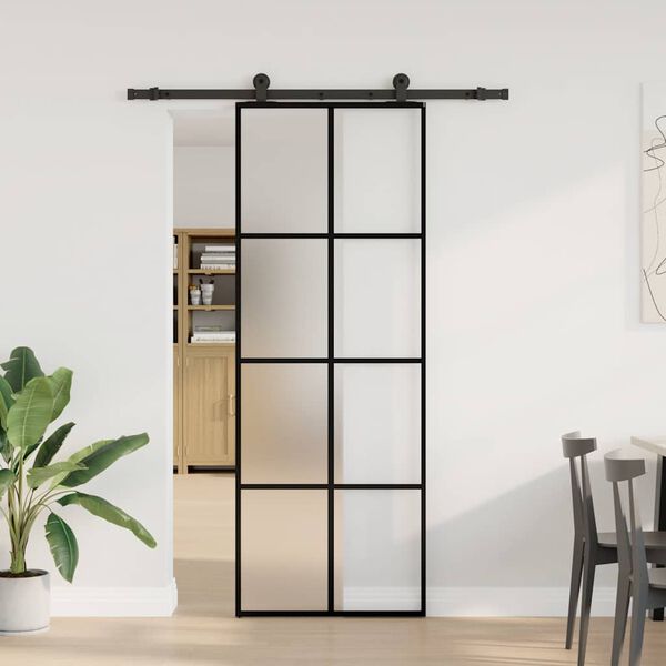 vidaXL Puerta corredera con set herrajes vidrio ESG aluminio 76x205 cm