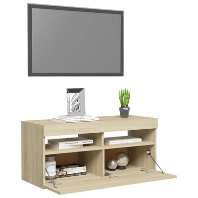 vidaXL Mueble de TV con luces LED roble Sonoma 90x35x40 cm