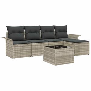 vidaXL Sof&aacute; de exterior 6 uds. Gris Claro rat&aacute;n sint&eacute;tico