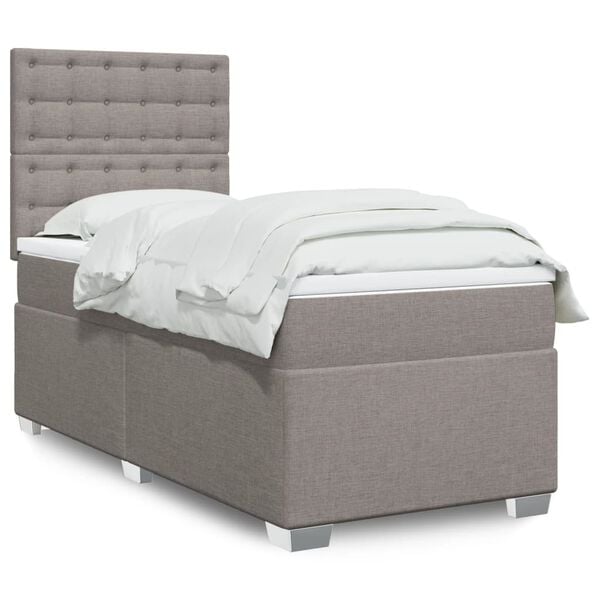 vidaXL Cama box spring con colch&oacute;n tela gris taupe 100x200 cm