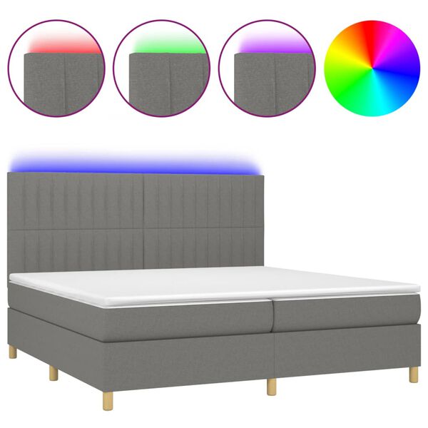 vidaXL Cama box spring colch&oacute;n y luces LED tela gris claro 200x200 cm