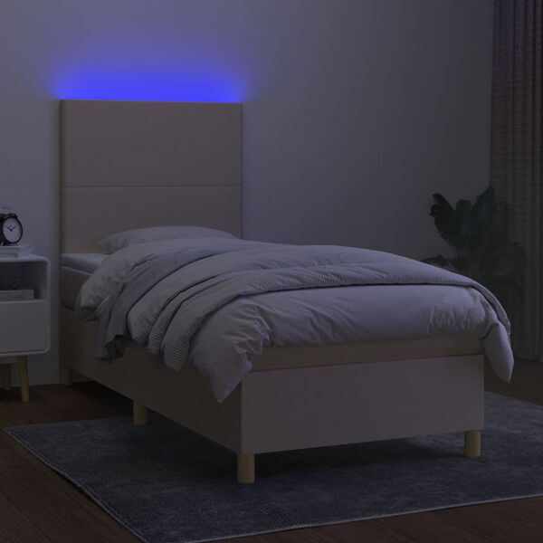 vidaXL Cama box spring colch&oacute;n y luces LED tela crema 100x200 cm