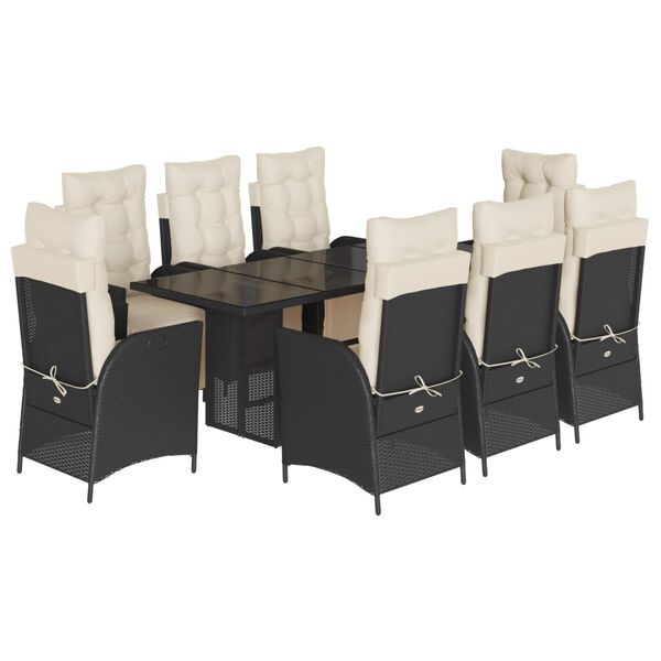 vidaXL Set de comedor de jard&iacute;n 9 pzas y cojines rat&aacute;n sint&eacute;tico negro