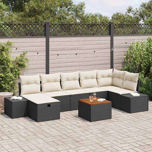 vidaXL Conjunto de sof&aacute; de jard&iacute;n con coj&iacute;n 8 pcs Negro Polirat&aacute;n
