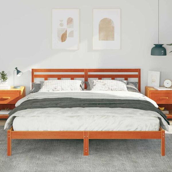 vidaXL Estructura de cama Marr&oacute;n 200 x 200 cm Madera de pino macizo