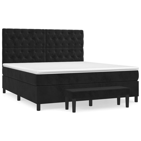 vidaXL Cama box spring con colch&oacute;n terciopelo negro 160x200 cm