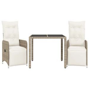 vidaXL Mesita y sillas jard&iacute;n 3 pzas y cojines rat&aacute;n sint&eacute;tico marr&oacute;n