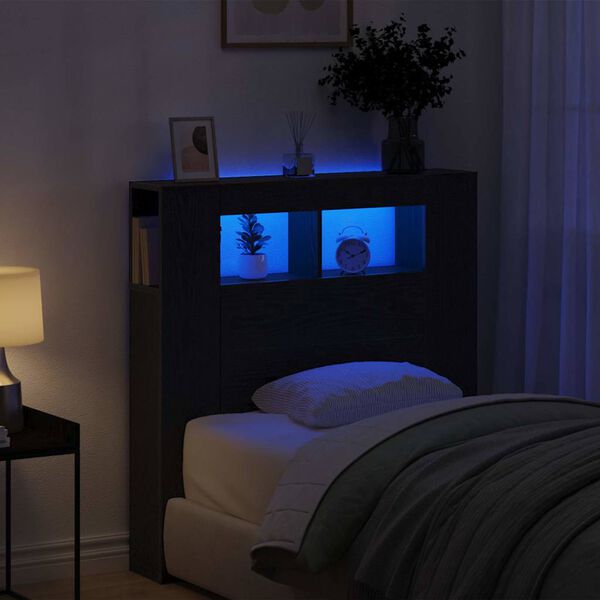 vidaXL Cabecero LED con estante Roble Negro 100 x 18,5 x 103,5 cm
