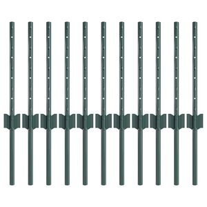 vidaXL Postes de cerca 11 pcs Verde 40 cm Acero