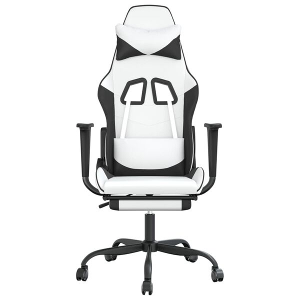 vidaXL Silla gaming con reposapi&eacute;s cuero sint&eacute;tico blanco negro
