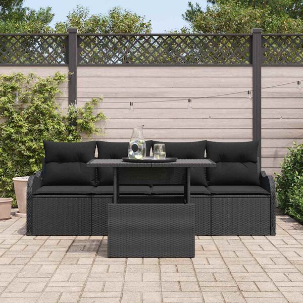 vidaXL Conjunto de sof&aacute; de jard&iacute;n con coj&iacute;n 5 pcs Negro Polirat&aacute;n