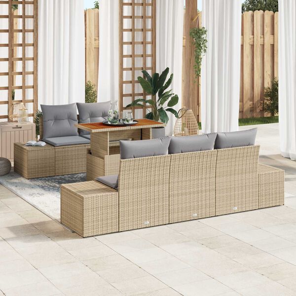 vidaXL Conjunto de sof&aacute; de jard&iacute;n 6 pcs Beige Polirat&aacute;n