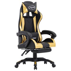 vidaXL Silla gaming con reposapi&eacute;s cuero sint&eacute;tico negro y dorado
