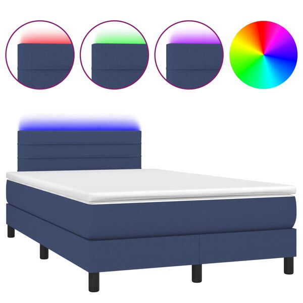 vidaXL Cama box spring con colch&oacute;n y luces LED tela azul 120x190 cm