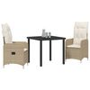 vidaXL Conjunto de Comedor de Jardín con cojín 3 pcs Beige Poliratán