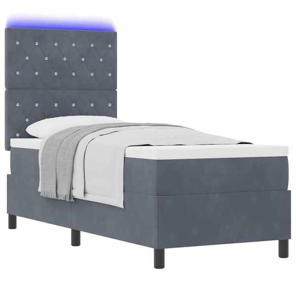 vidaXL Cama Box Spring LED con colch&oacute;n Gris oscuro 80 x 200 cm tela