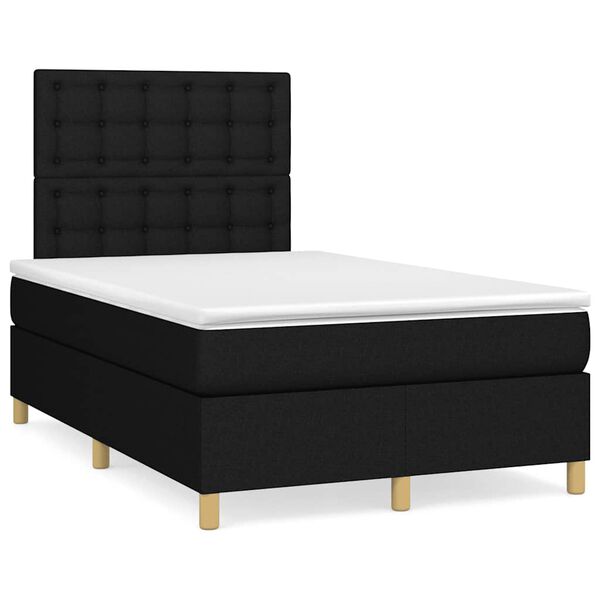 vidaXL Cama box spring con colch&oacute;n y luces LED tela negro 120x190 cm