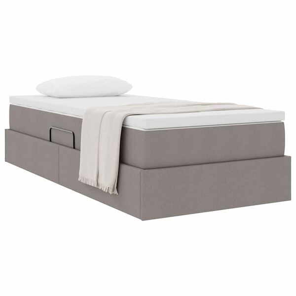 vidaXL Cama con almacenamiento y colch&oacute;n Taup&eacute; 90 x 200 cm Poli&eacute;ster