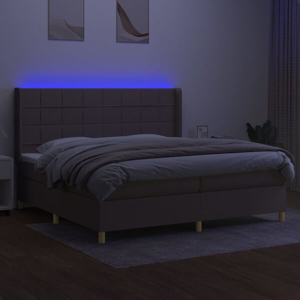 vidaXL Cama box spring colchón y luces LED tela gris taupe 200x200 cm