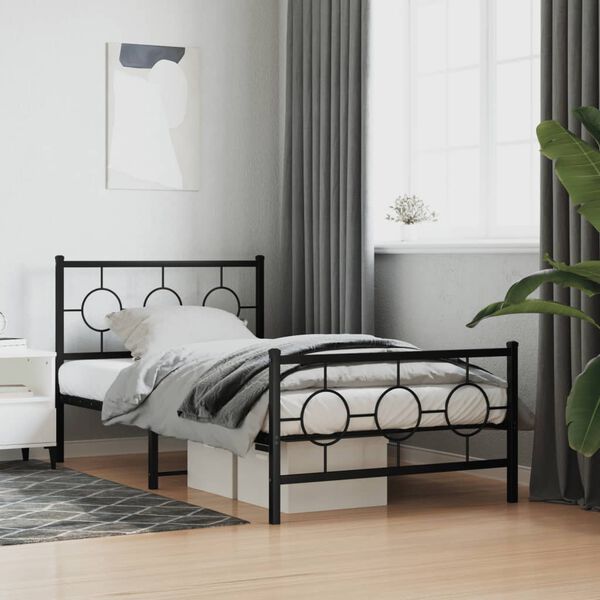 vidaXL Estructura cama sin colchón con estribo metal negro 100x190 cm